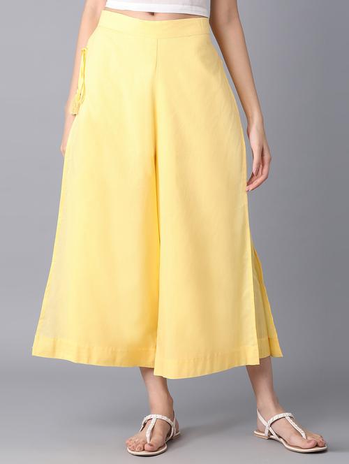yellow solid straight palazzo - 18111852 - Very Small Image - 1