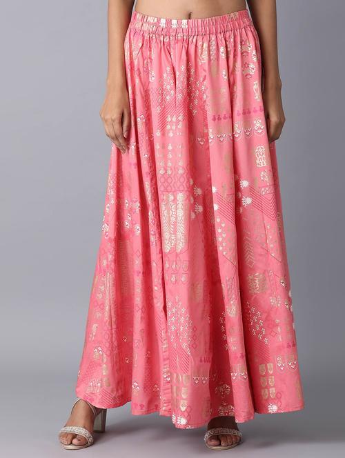pink viscose flared skirt - 18111892 - Very Small Image - 1