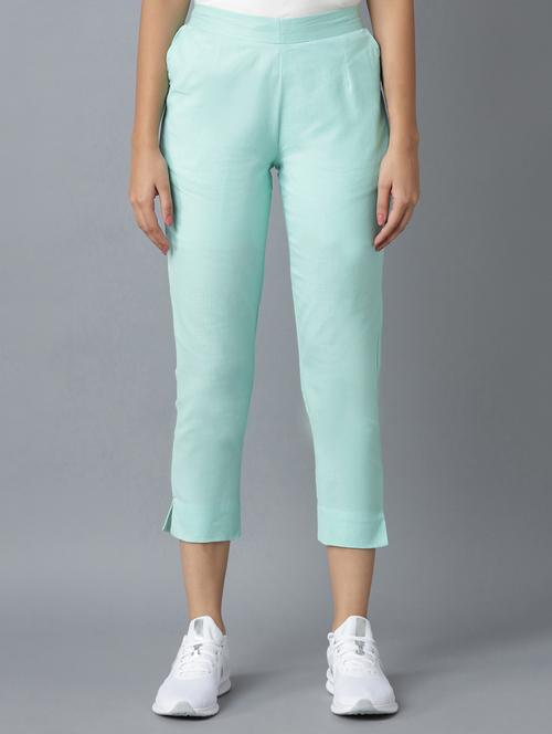 high rise solid crop pants - 18112040 - Very Small Image - 1