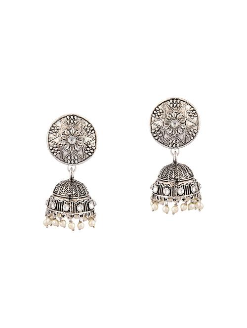 antique oxidized jhumka earrings, white - 18112510 - Very Small Image - 1