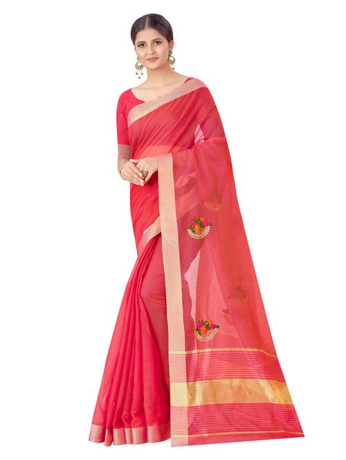 orange cotton silk chanderi saree with blouse - 18113222 - Very Small Image - 1
