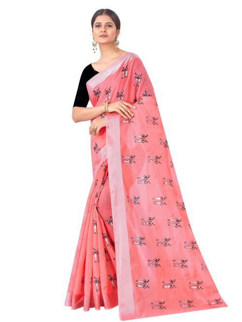 peach cotton silk chanderi saree with blouse - 18113232 - Very Small Image - 1