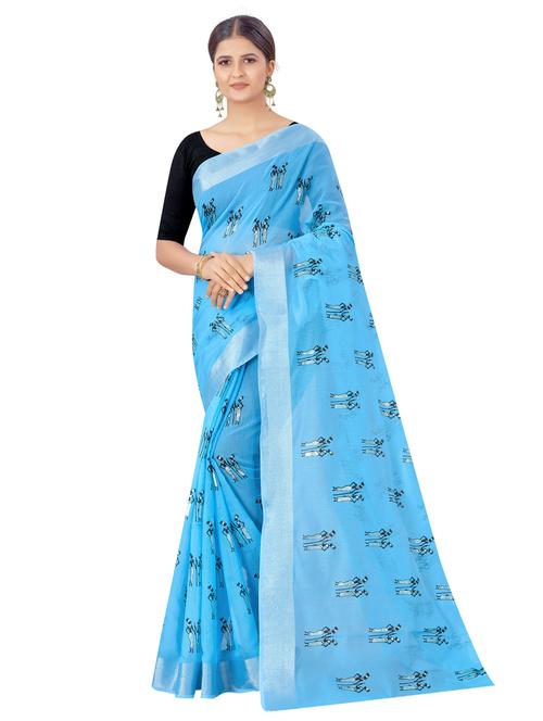 sky blue cotton silk chanderi saree - 18113235 - Very Small Image - 1