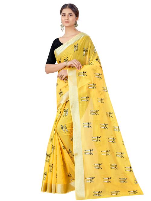 yellow cotton silk chanderi saree with blouse - 18113236 - Very Small Image - 1