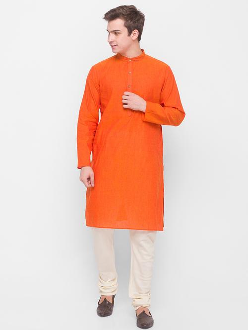 orange cotton long kurta - 18113548 - Very Small Image - 1