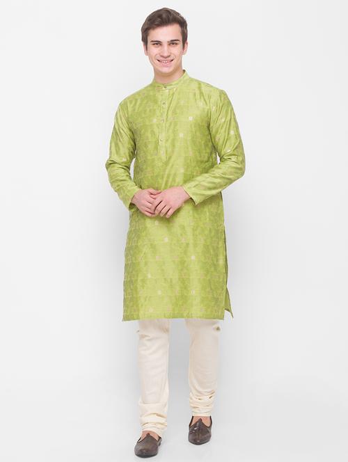 green silk blend long kurta - 18113555 - Very Small Image - 1