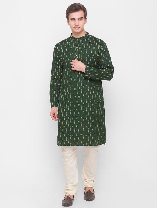 green cotton long kurta - 18113558 - Very Small Image - 1