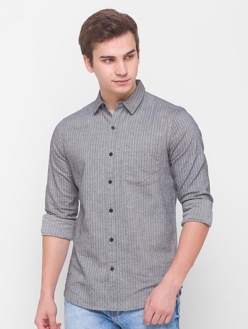 grey solid casual shirt - 18113564 - Very Small Image - 1