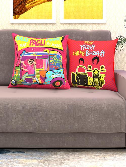 athom living hass mat pagali & teri yaari sabpe bhaari printed cushion cover red 40x40 cm (pack of 2) - 18113608 - Very Small Image - 1