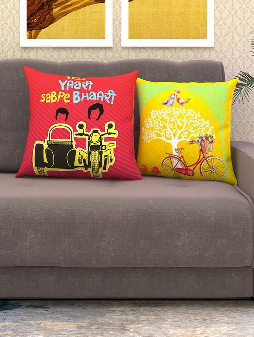 athom living teri yaari sabpe bhaari & love bird printed cushion cover red 40x40 cm (pack of 2) - 18113622 - Very Small Image - 1