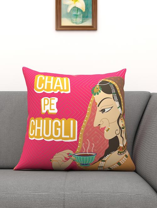 athom living chai pe chugli printed cushion cover with cushion insert red 40x40 cm (pack of 1) - 18113638 - Very Small Image - 1