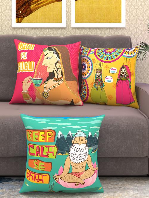athom living decorative indie cushion cover with cushion insert with 3 attractive designs (pack of 3) - 18113664 - Very Small Image - 1