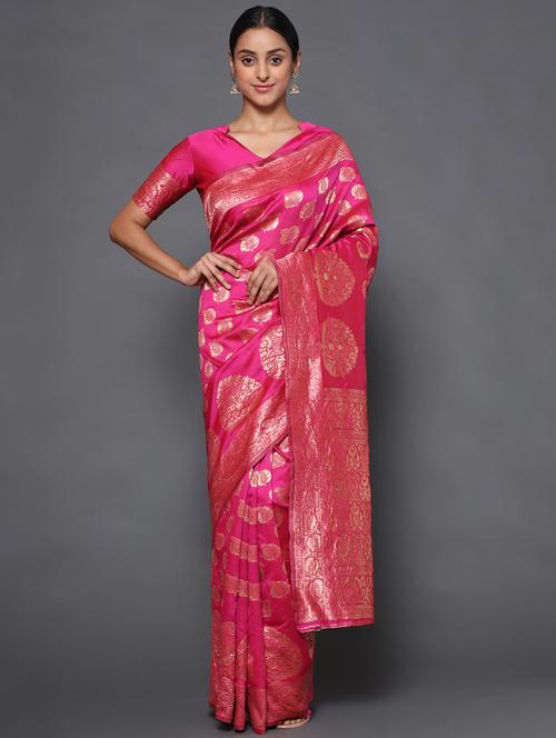 maroon art silk banarasi saree - 18113777 - Very Small Image - 1