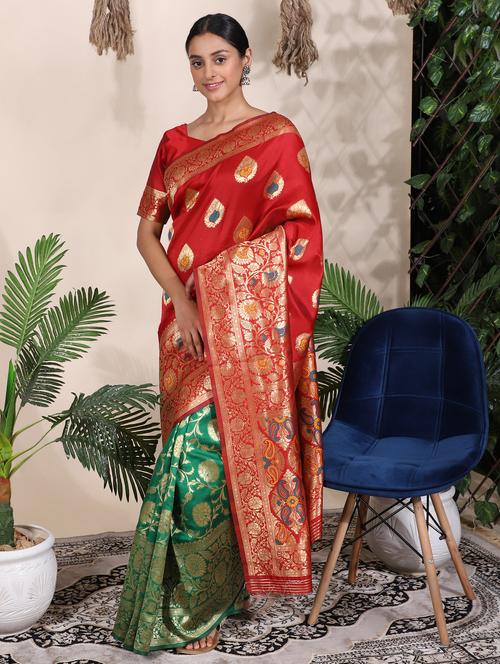 ethnic motifs banarasi saree - 18113793 - Very Small Image - 1