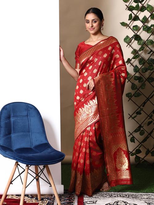 red art silk banarasi saree with blouse - 18113797 - Very Small Image - 1