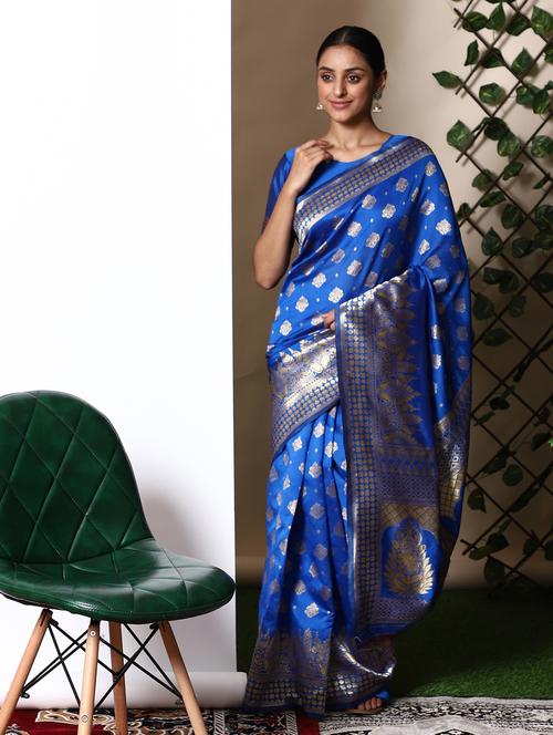 ethnic motifs banarasi saree with blouse - 18113870 - Very Small Image - 1