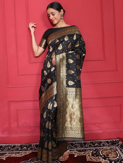 ethnic motifs banarasi saree with blouse - 18113891 - Very Small Image - 1