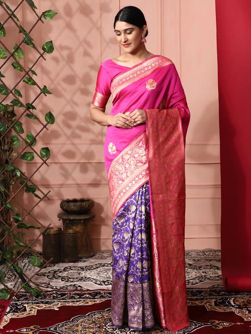 ethnic motifs banarasi saree with blouse - 18113897 - Very Small Image - 1