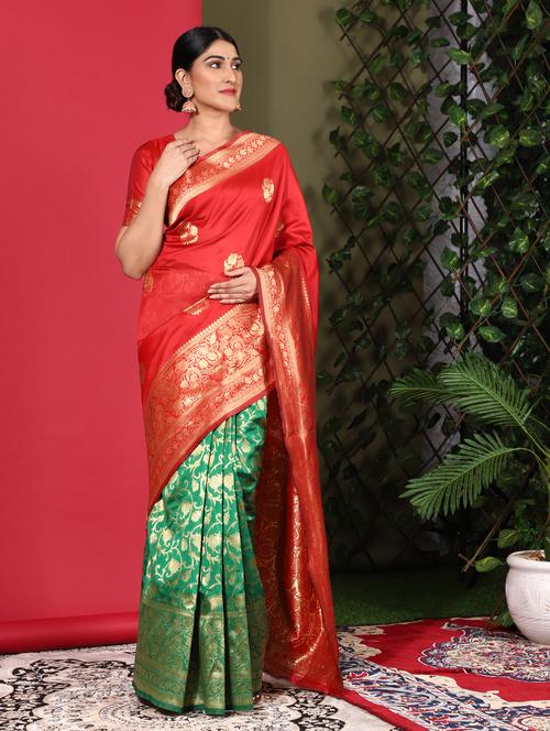 ethnic motifs banarasi saree with blouse - 18113898 - Very Small Image - 1