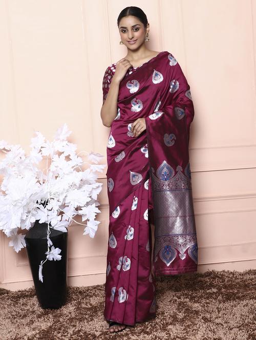 ethnic motifs banarasi saree with blouse - 18113902 - Very Small Image - 1