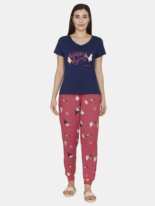 v-neck printed nightwear pajama set - 18114222 - Very Small Image - 1