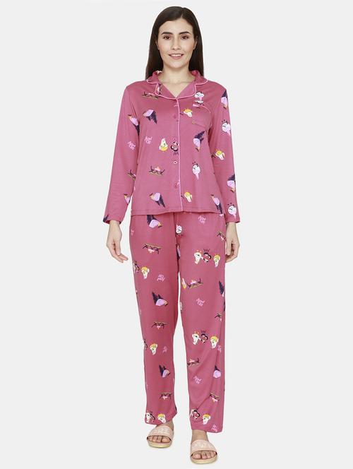 shirt collar printed nightwear pajama set - 18114231 - Very Small Image - 1