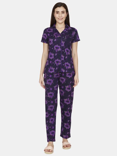 shirt collar printed nightwear pajama set - 18114235 - Very Small Image - 1