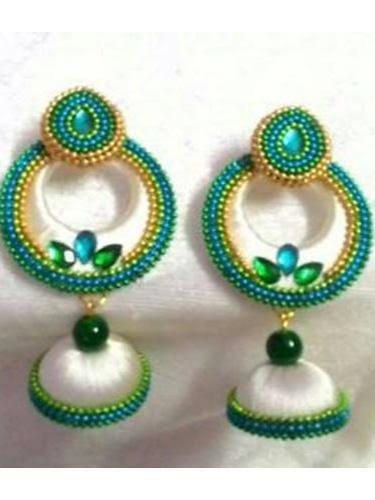 green colour beautiful silk thread earings - 18115277 - Very Small Image - 1