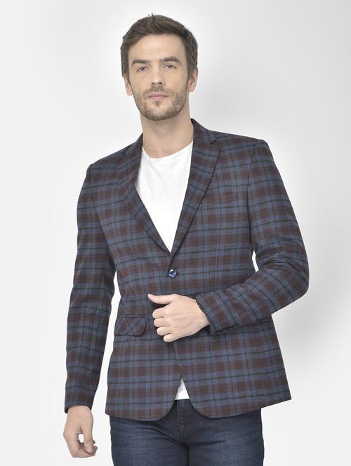 navy blue wool & polyester blend single breasted casual blazer - 18117696 - Very Small Image - 1