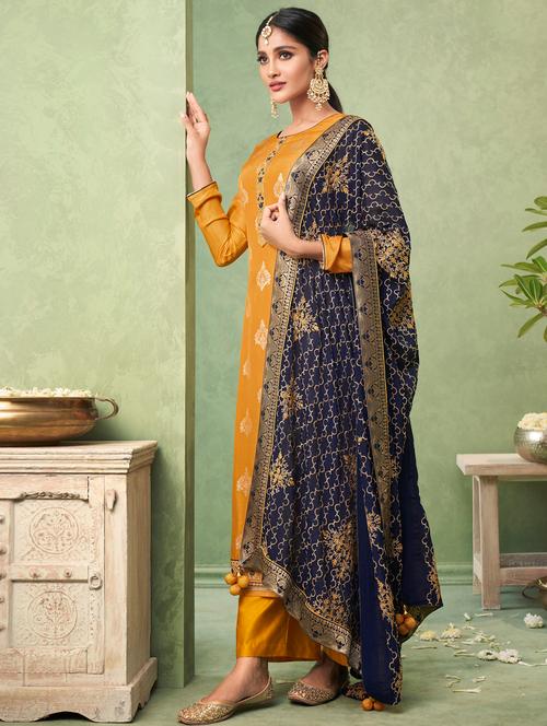 printed unstitched suit set - 18119386 - Very Small Image - 1