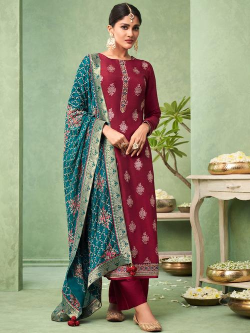 printed unstitched suit set - 18119387 - Very Small Image - 1