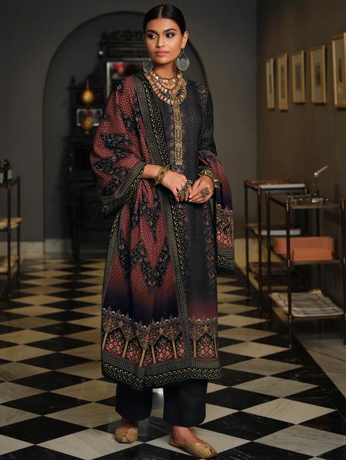 printed unstitched suit set - 18119397 - Very Small Image - 1