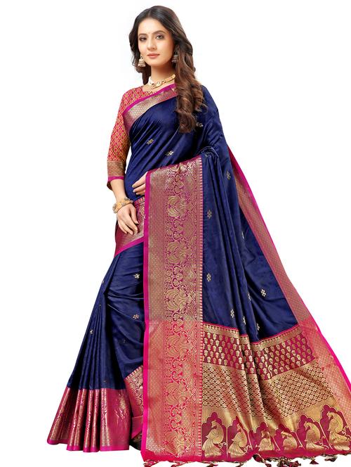 zari work woven saree with blouse - 18119415 - Very Small Image - 1