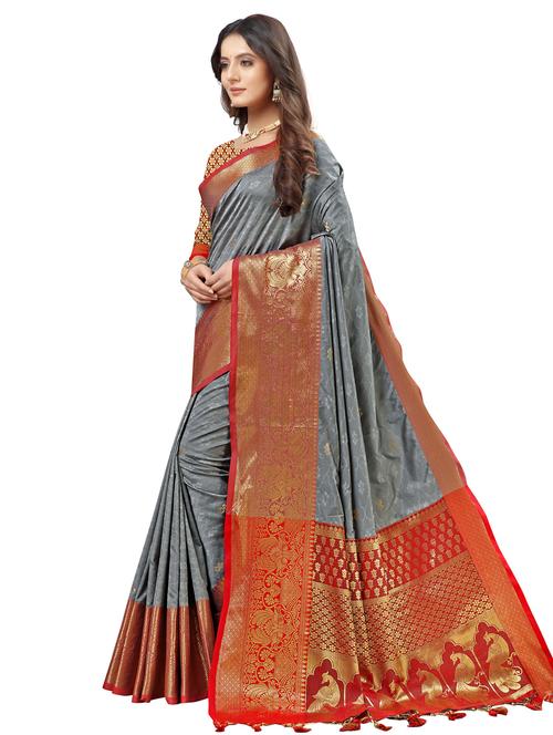 zari work woven saree with blouse - 18119416 - Very Small Image - 1