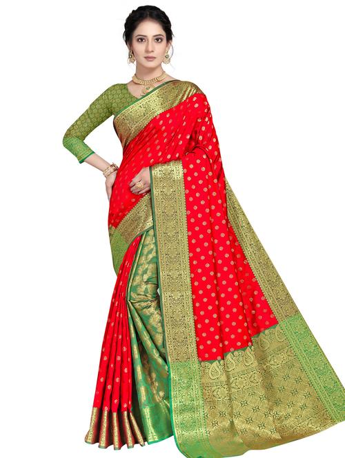 zari work woven saree with blouse - 18119428 - Very Small Image - 1