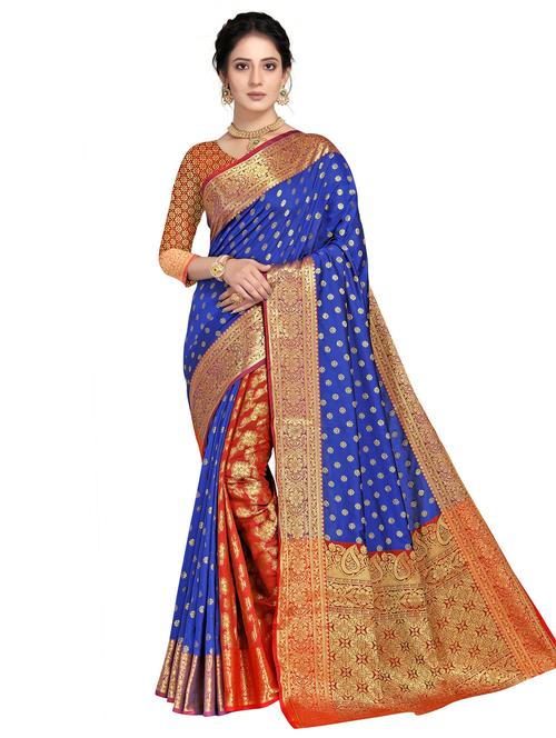 zari work woven saree with blouse - 18119434 - Very Small Image - 1