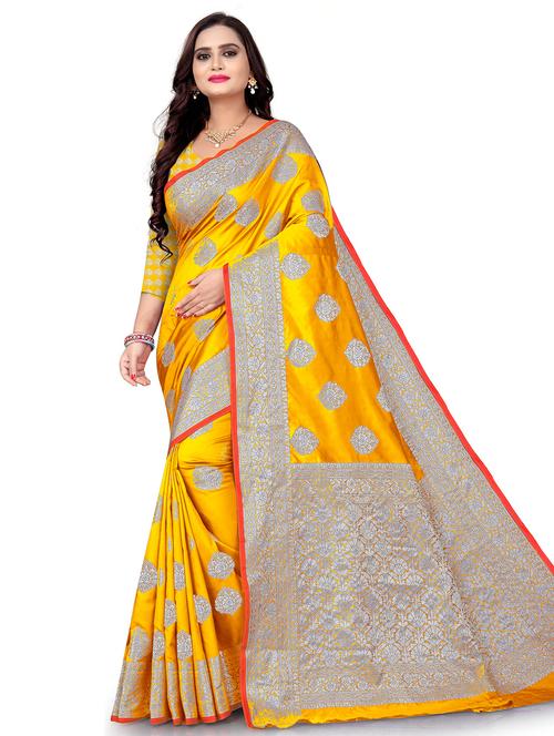zari work woven saree with blouse - 18119436 - Very Small Image - 1