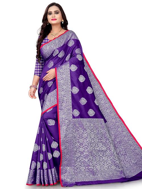 zari work woven saree with blouse - 18119438 - Very Small Image - 1
