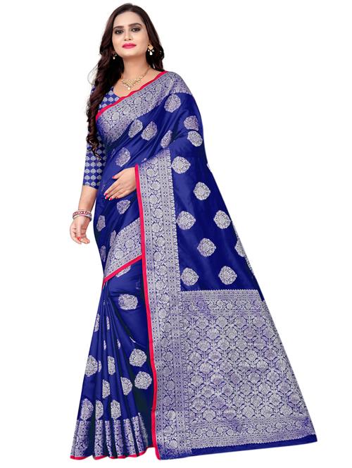 zari work woven saree with blouse - 18119442 - Very Small Image - 1