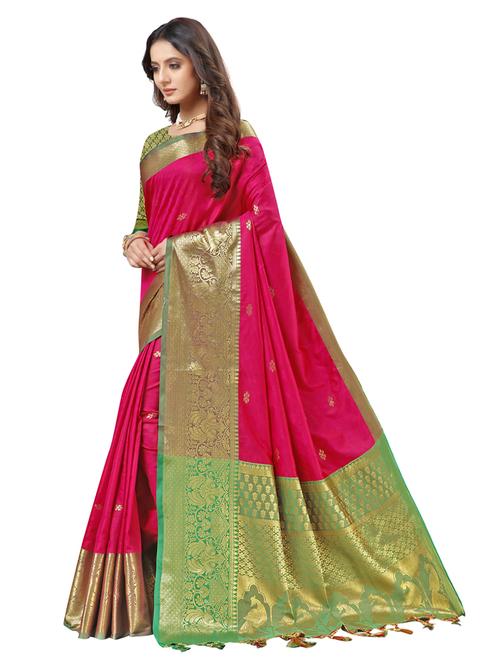 zari work woven saree with blouse - 18119457 - Very Small Image - 1