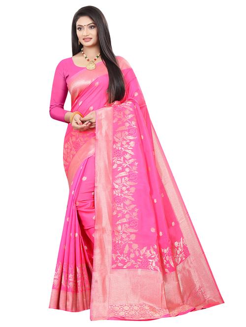 zari work woven saree with blouse - 18119462 - Very Small Image - 1