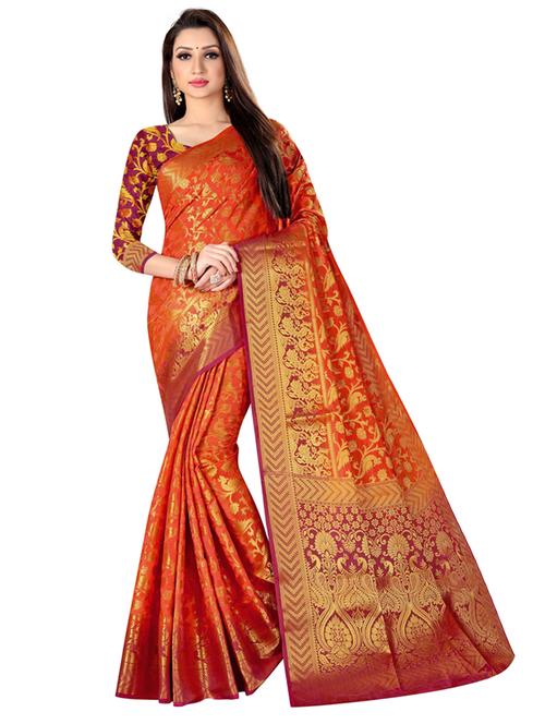 zari work woven saree with blouse - 18119471 - Very Small Image - 1