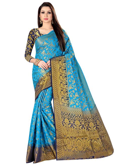 zari work woven saree with blouse - 18119474 - Very Small Image - 1