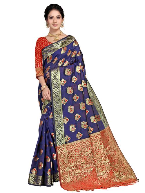zari work woven saree with blouse - 18119478 - Very Small Image - 1
