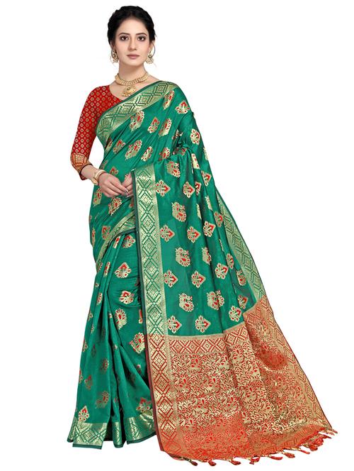 zari work woven saree with blouse - 18119479 - Very Small Image - 1