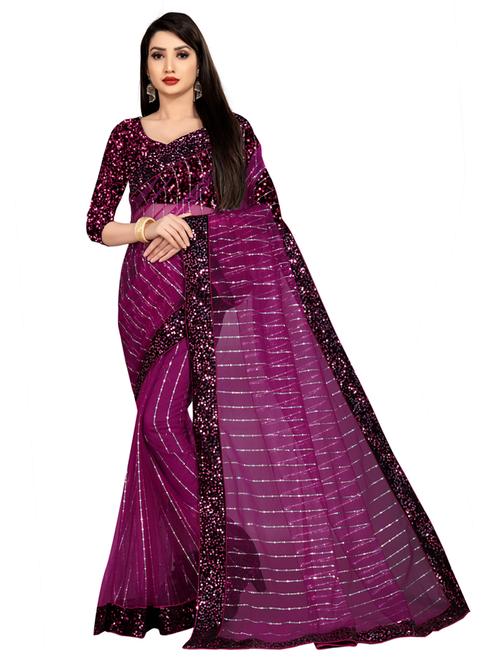 lace bordered sequined saree with blouse - 18119508 - Very Small Image - 1