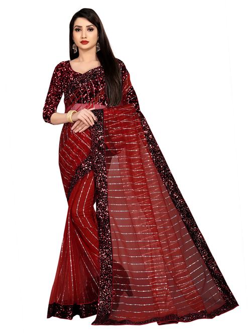 lace bordered sequined saree with blouse - 18119510 - Very Small Image - 1