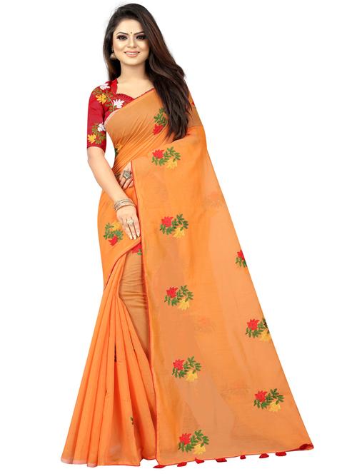 orange embroidered saree - 18119520 - Very Small Image - 1