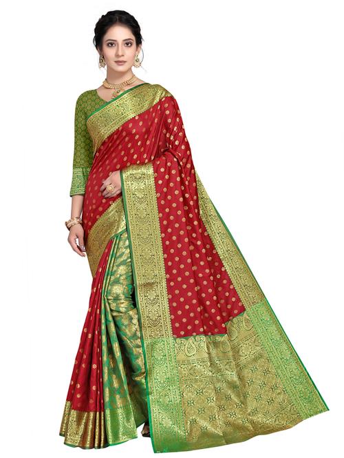self design woven saree with blouse - 18119537 - Very Small Image - 1