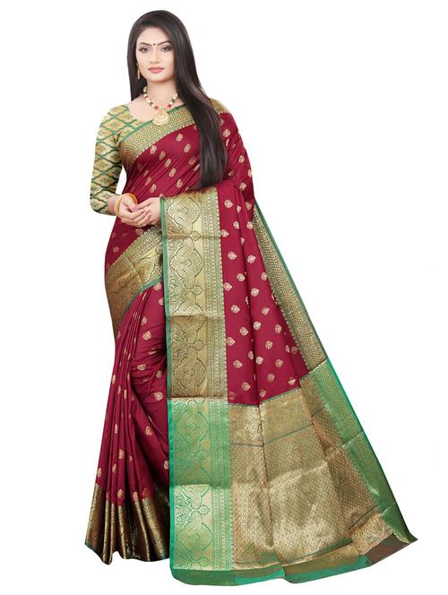 zari work woven saree with blouse - 18119543 - Very Small Image - 1